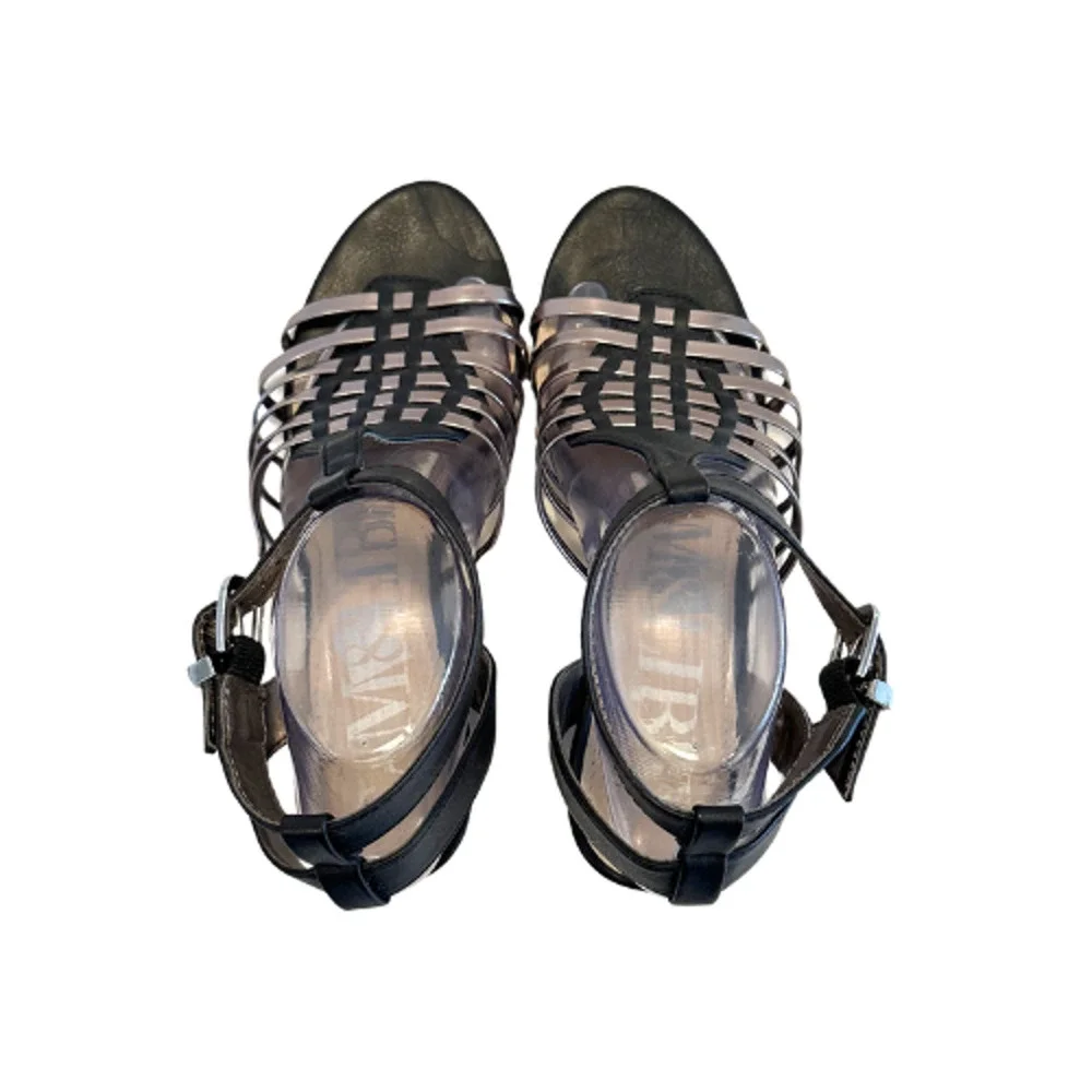 Sam & Libby Black Silver Strappy Wedge Sandals Size 8.5